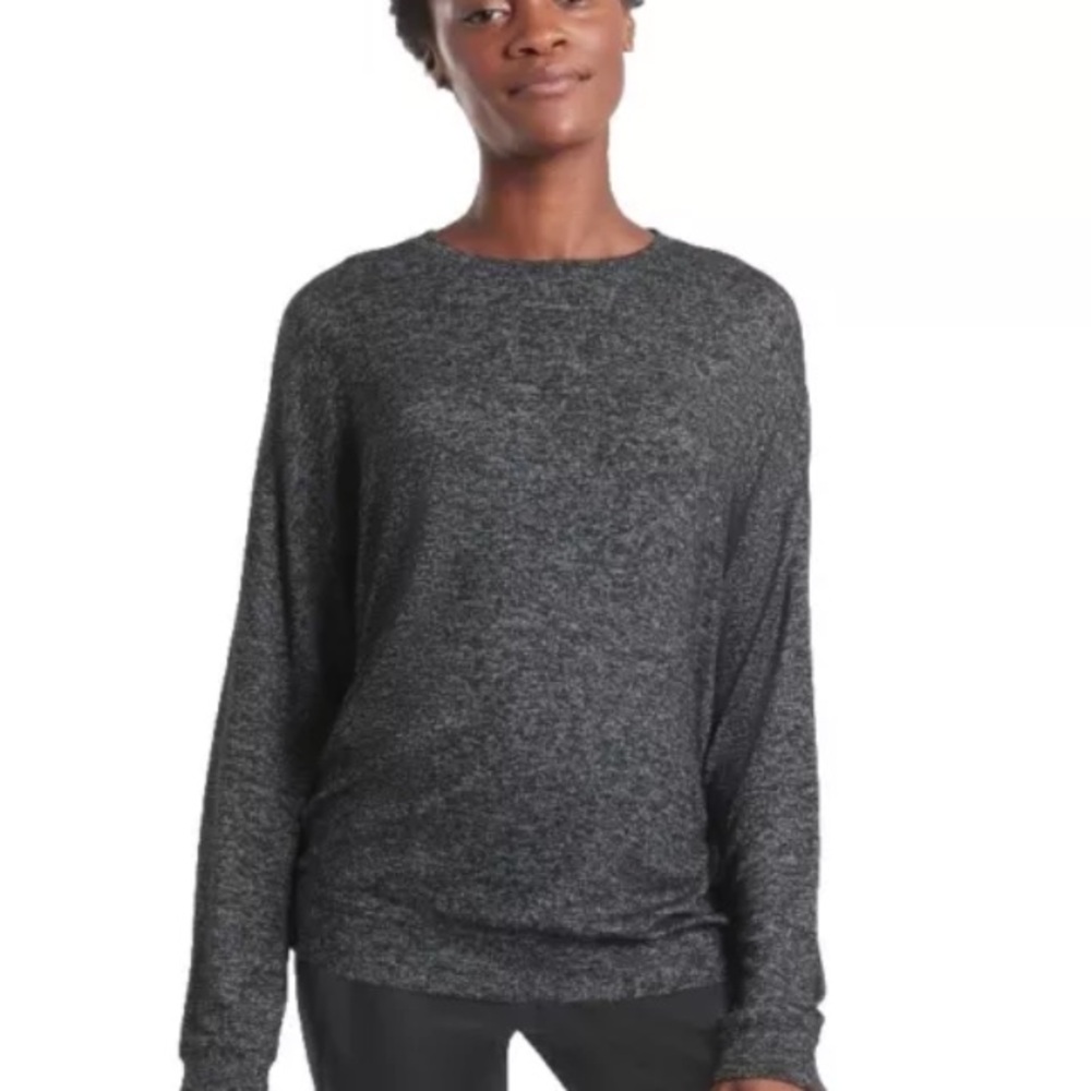 Athleta Mindful Shirt Women’s M Charcoal Grey Round Neck Stretch Banded Hem
